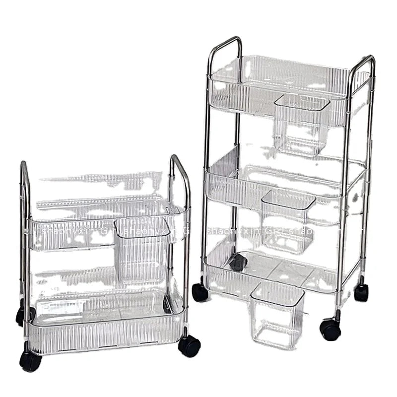 PET Metal Frame Space Storage Rack Standing Laundry Basket with Wheels Storage Boxes Drawer Transparent Cart