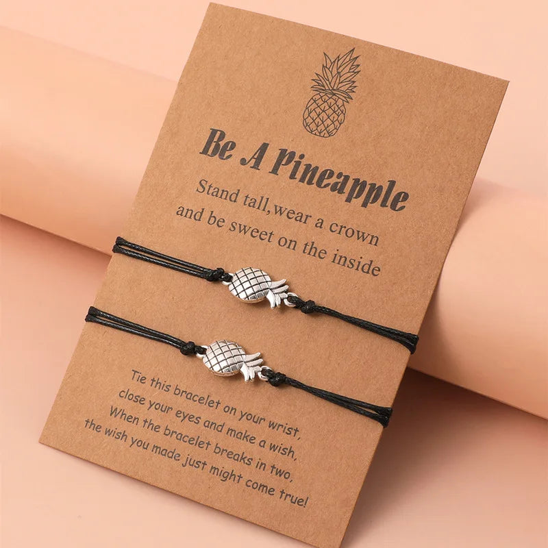 Be a Pineapple Stand Tall Wear a Crown and Be Sweet on the Inside Wish Card Couple Bracelets