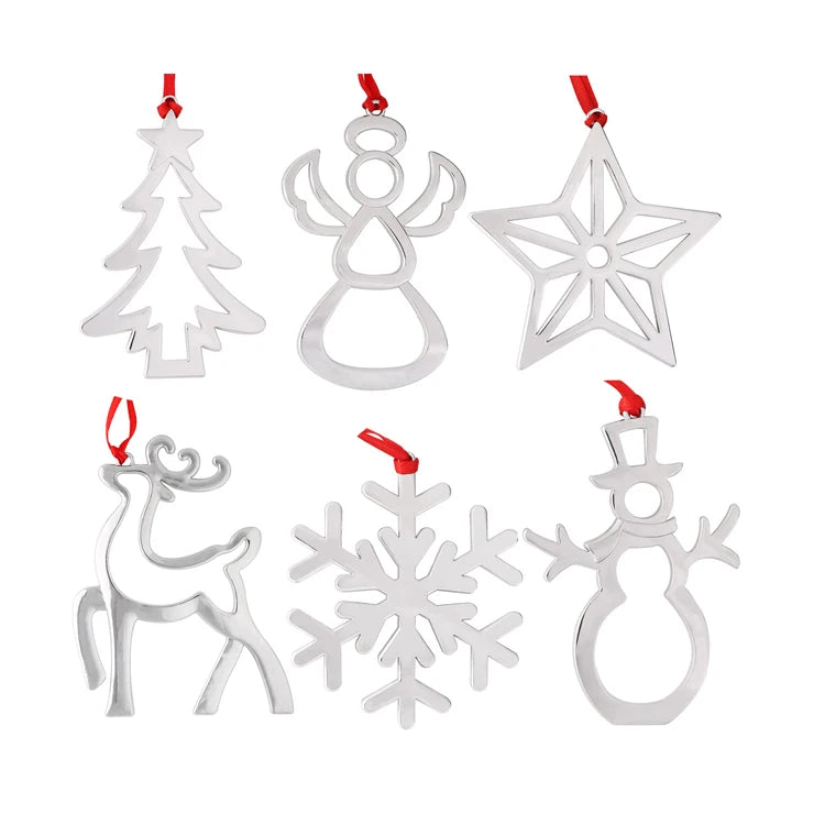 Custom Christmas Tree Hanging Flat Silver Laser Cutting Metal Christmas Ornament