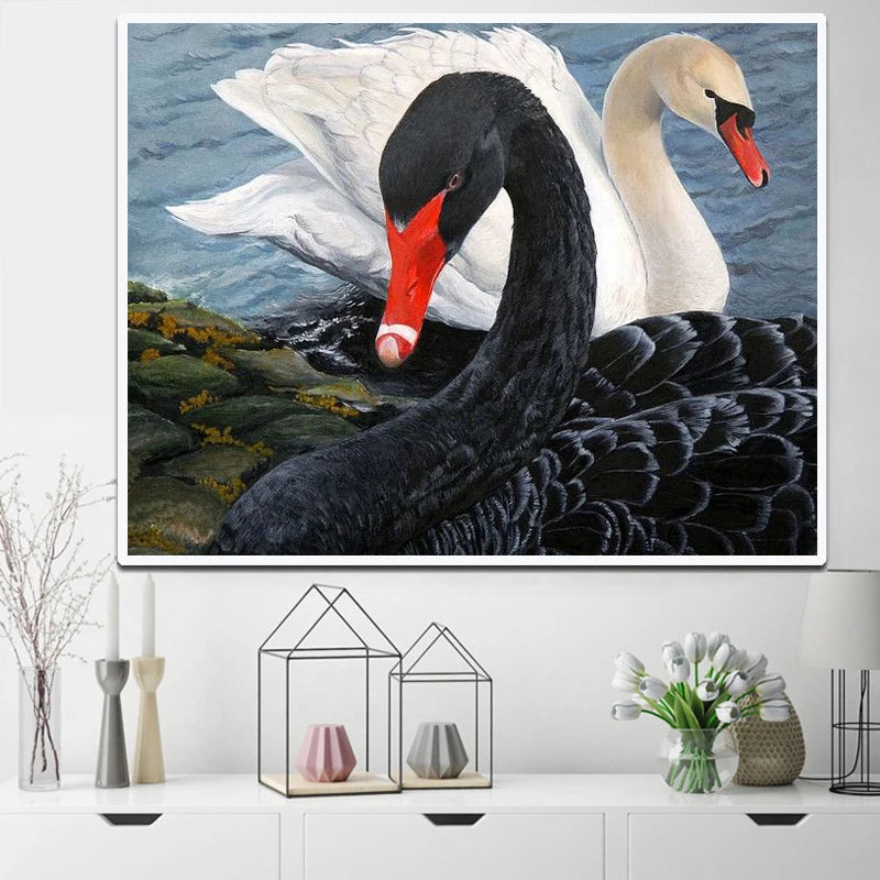 DIY Diamond Painting Full Square/Round Animal Black Swan Canvas Craft Art Adult Home Decoration Embroidery Accessory Kit Drill