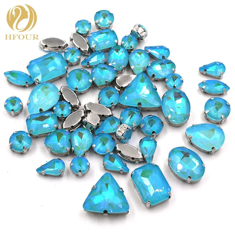 Wholesale Mixed Crystal Rhinestones Sea Blue AB Mocha Candy Color with Claw Loose for Clothing Decoration