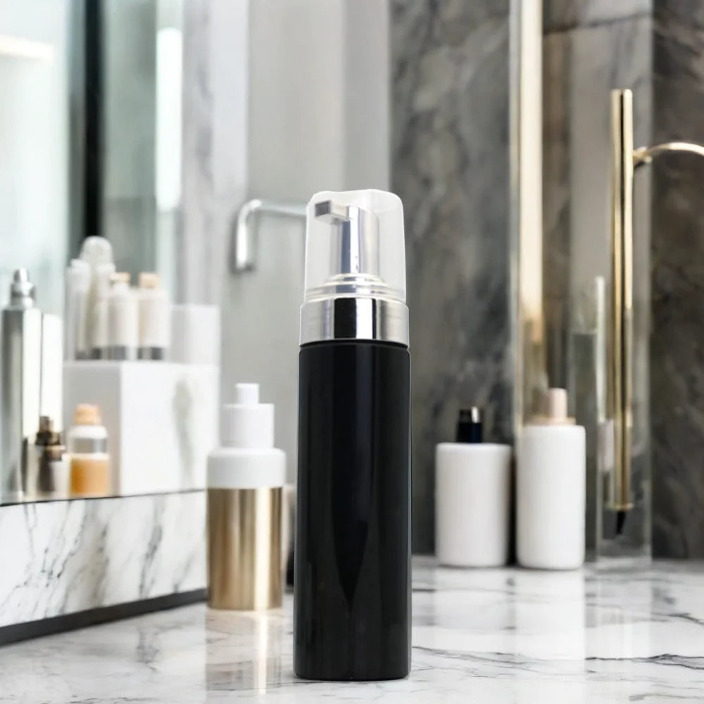 Fuyun 100ml PET Plastic Foam Soap Bottle Silver Pump & Frost Finish for Cosmetics Face Cleanser Packing Empty & Sealed