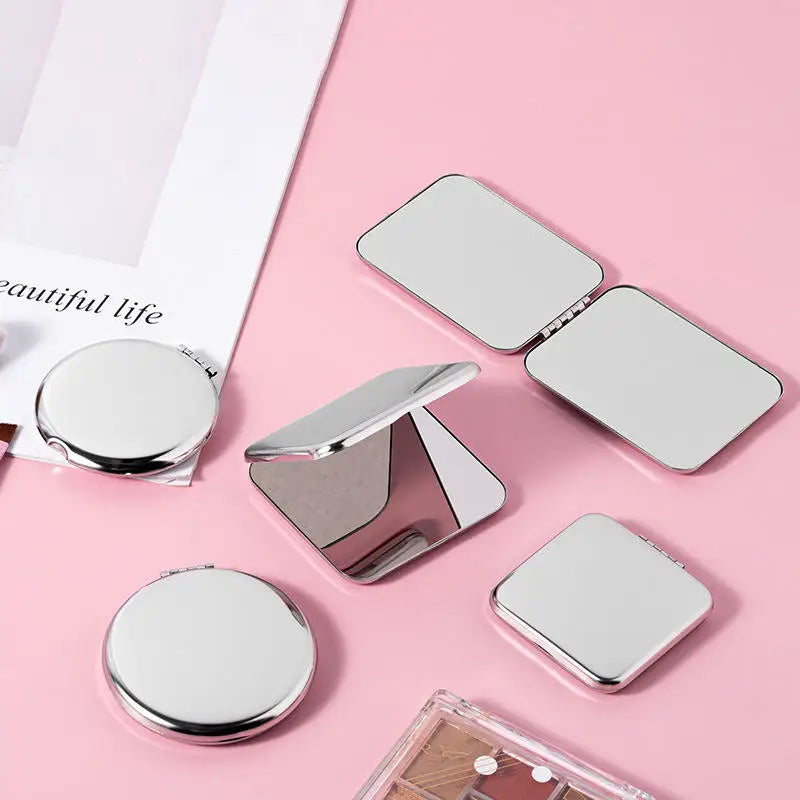 Custom Logo Stainless Steel Double Sided Foldable Rectangle Mirror Small Portable Mini Cosmetic Mirror