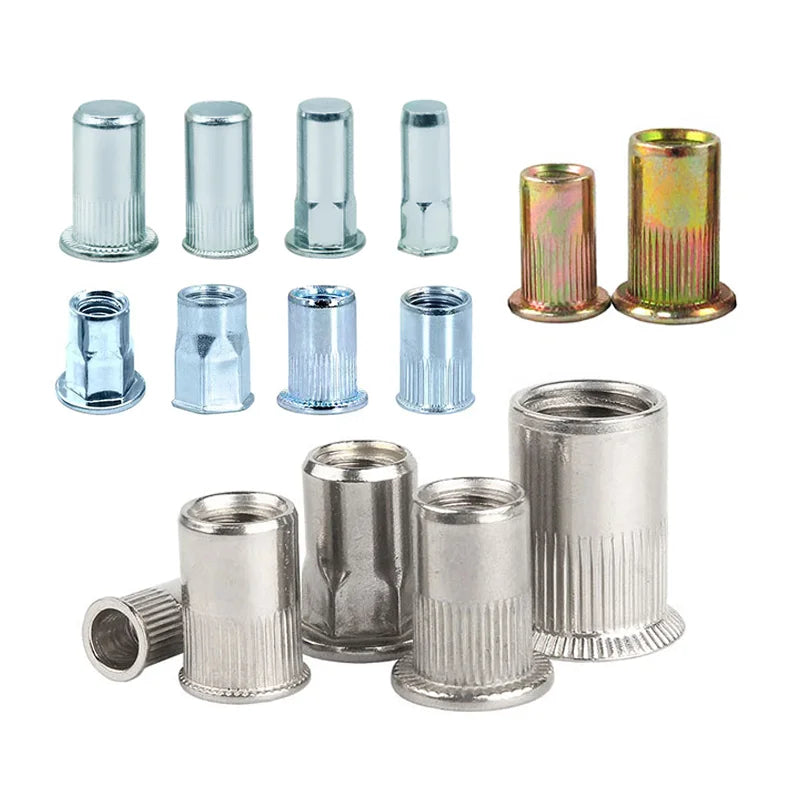 Flat-head Rivet Nut Zinc Plated Carbon Steel Flat Head Threaded Cap Knurled Nuts Rivet