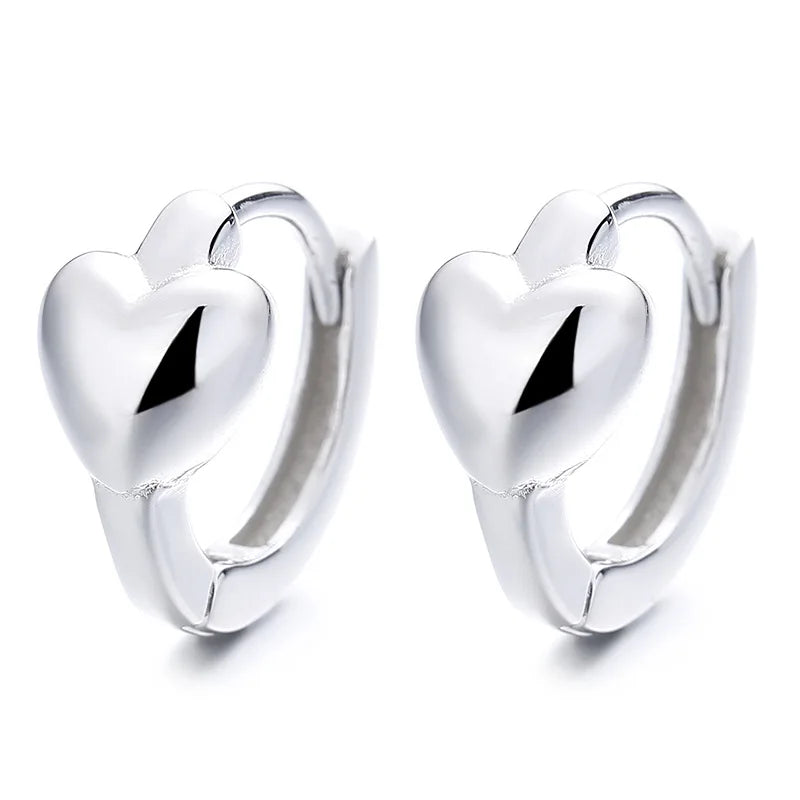 Fashion Jewelry 925 Sterling Silver Heart Earring Plain Heart Gold Plated Hoop Earrings for Women Valentine's Day