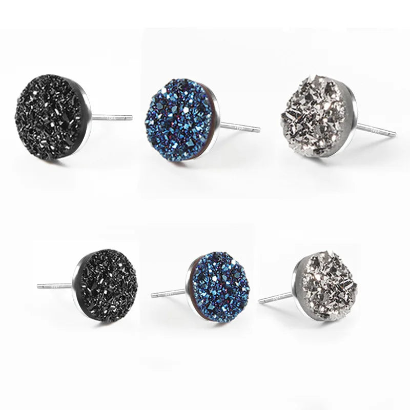 Wholesale Natural Crystal Cluster Black Earrings Natural Ore Multicolor Round Stud Earrings for Men and Women