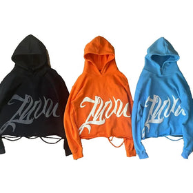 Wholesale Autumn Streetwear Puff Printing No String Cut Edge Hoodies with Pocket Custom Logo 100% Cotton Raw Hem Men's