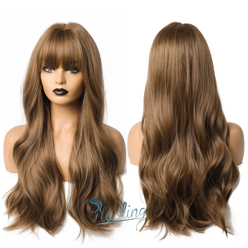 HAOLING Top Supplier Wholesale Custom Dark Brown Synthetic Wigs With Bangs Wig for Women Wigs Synthetic Hair