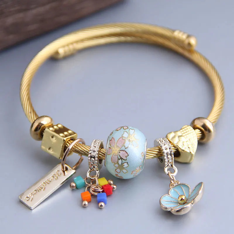 Hot Selling Stainless Steel Bracelet for Women Adjust Size With DIY Charm Bracelet Band Fashion Jewelry