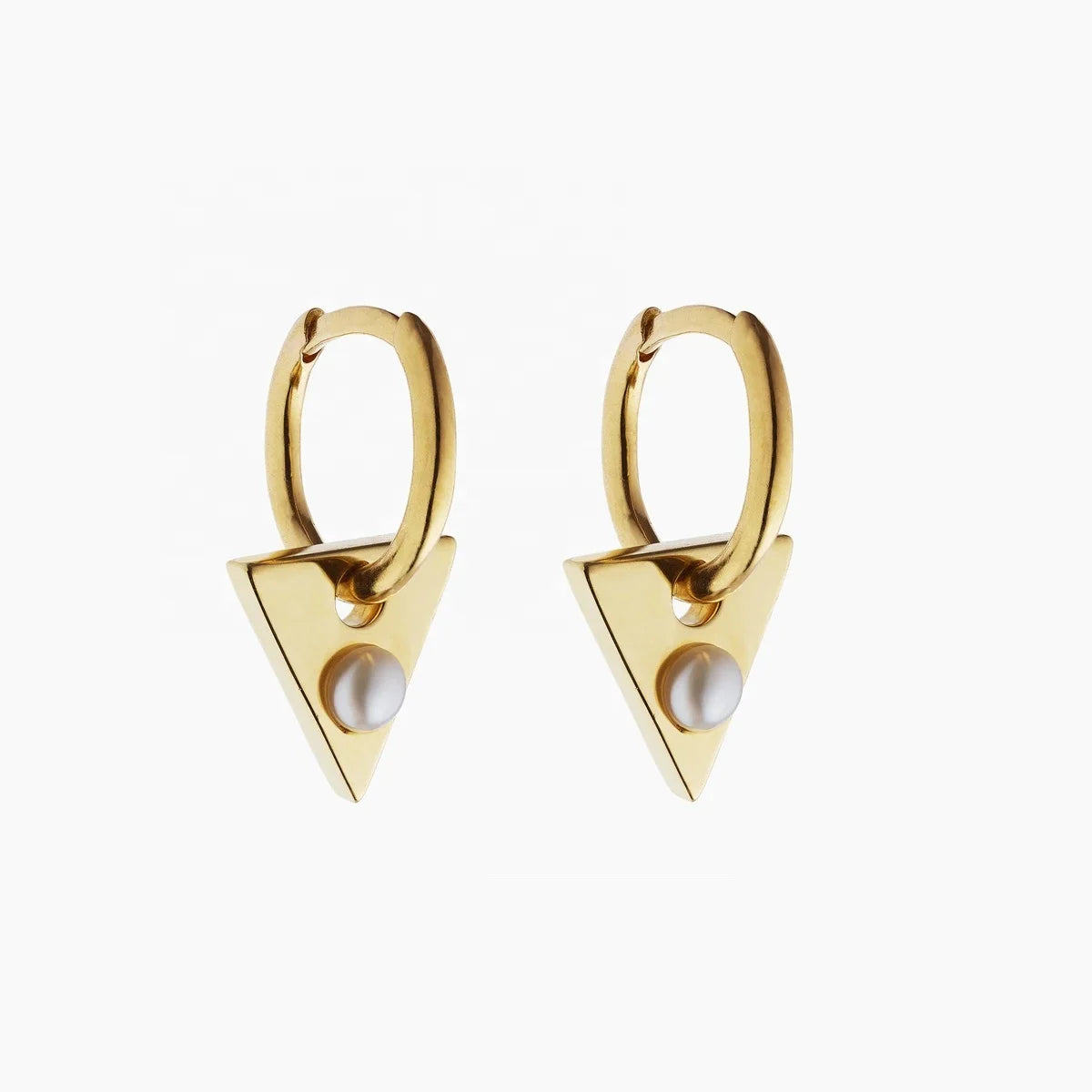 925 Sterling Silver Pearl Triangle Drop Huggie Earring