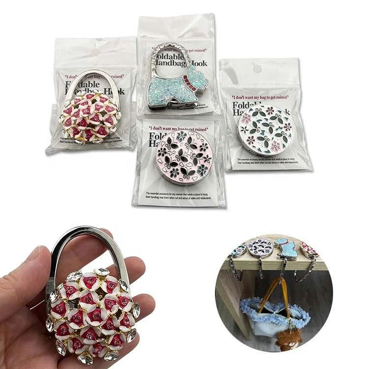 Top Seller Wholesale Uniquegifts Model 03 Crystal Bag Holder Table Hanger Purse Hook Custom Bulk Metal Letterpress Printed Art