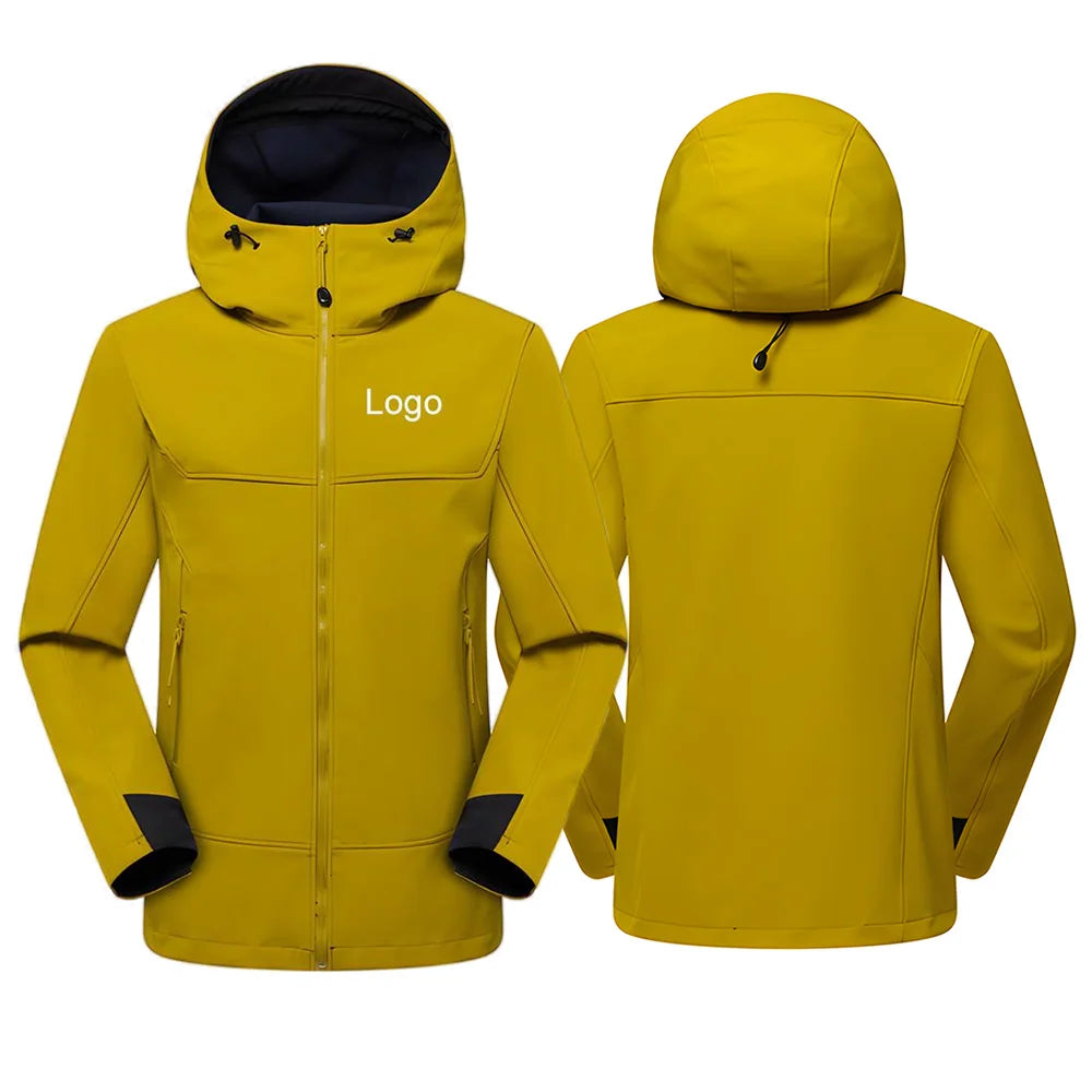 Unisex Custom Logo Softshell Raincoat With Hood Waterproof Windbreak Men's Rain Jacket Running Hiking Cycling Featuring Heating