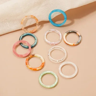 New Fashion Ding Yi 10pcs Set Summer Cheap No Fade Thin Acrylic Finger Ring Colorful Acrylic Resin Rings for Women Girls