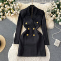 Retro Hepburn Style Black Double-Breasted Suit Dress Women's New Slimming Senior Sense of Little Black Dress