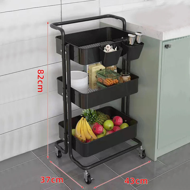 Home Kitchen Utility Trolley Cart 3 Tier Shelf Rolling Collapsible Metal Mesh Storage Organizer Basket Rack Cart