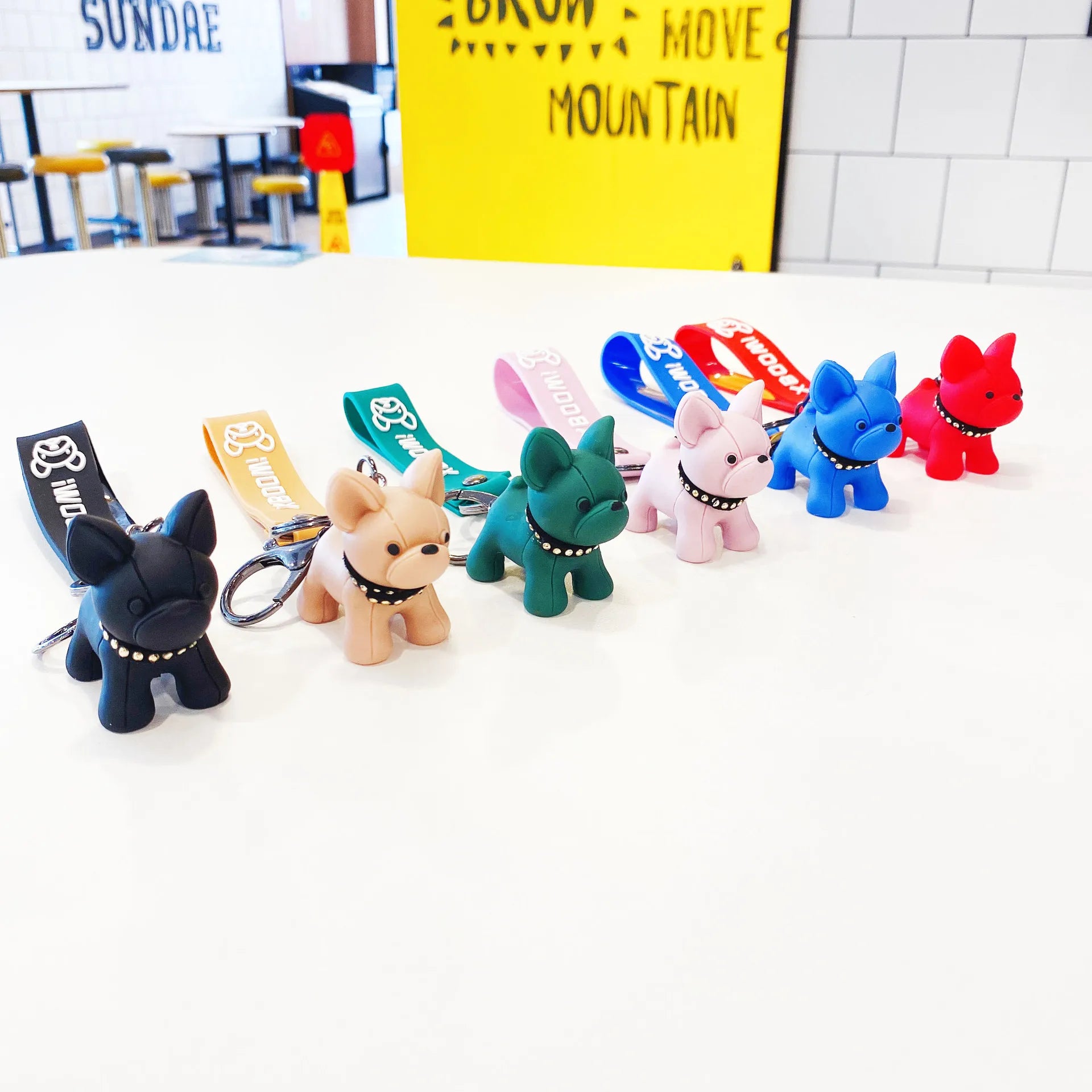 Cute Dog Keychain Bag Pendant Resin Rubber Fighting French Bulldog 3D Keyring Colorful Car Key Chains Women Trinket Jewelry Gift