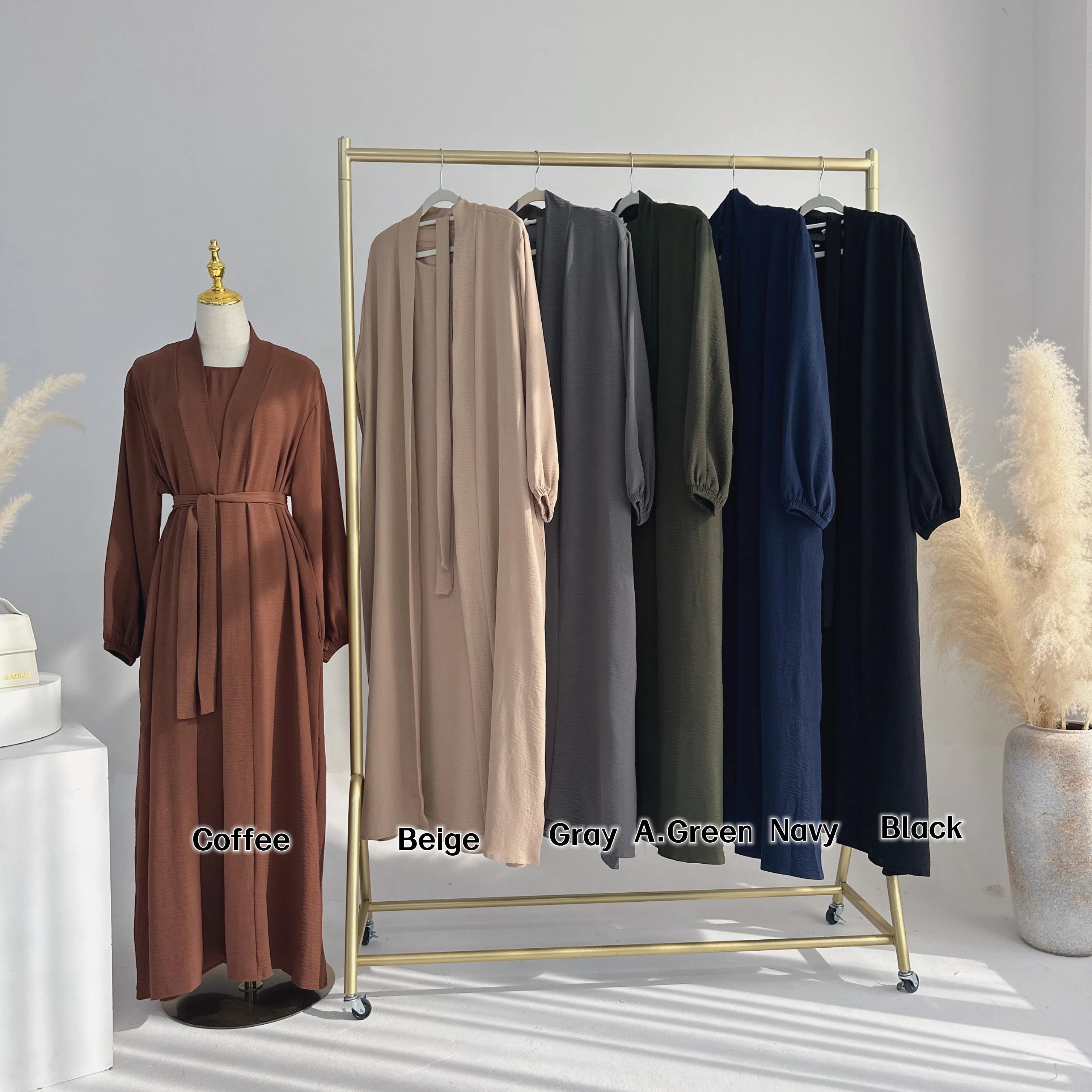 Mexizo Popular Long Sleeve Dubai Arabic Islamic Clothing Robe Women Modest 2PCS Set Cardigan with Inner Dress for Women Dress