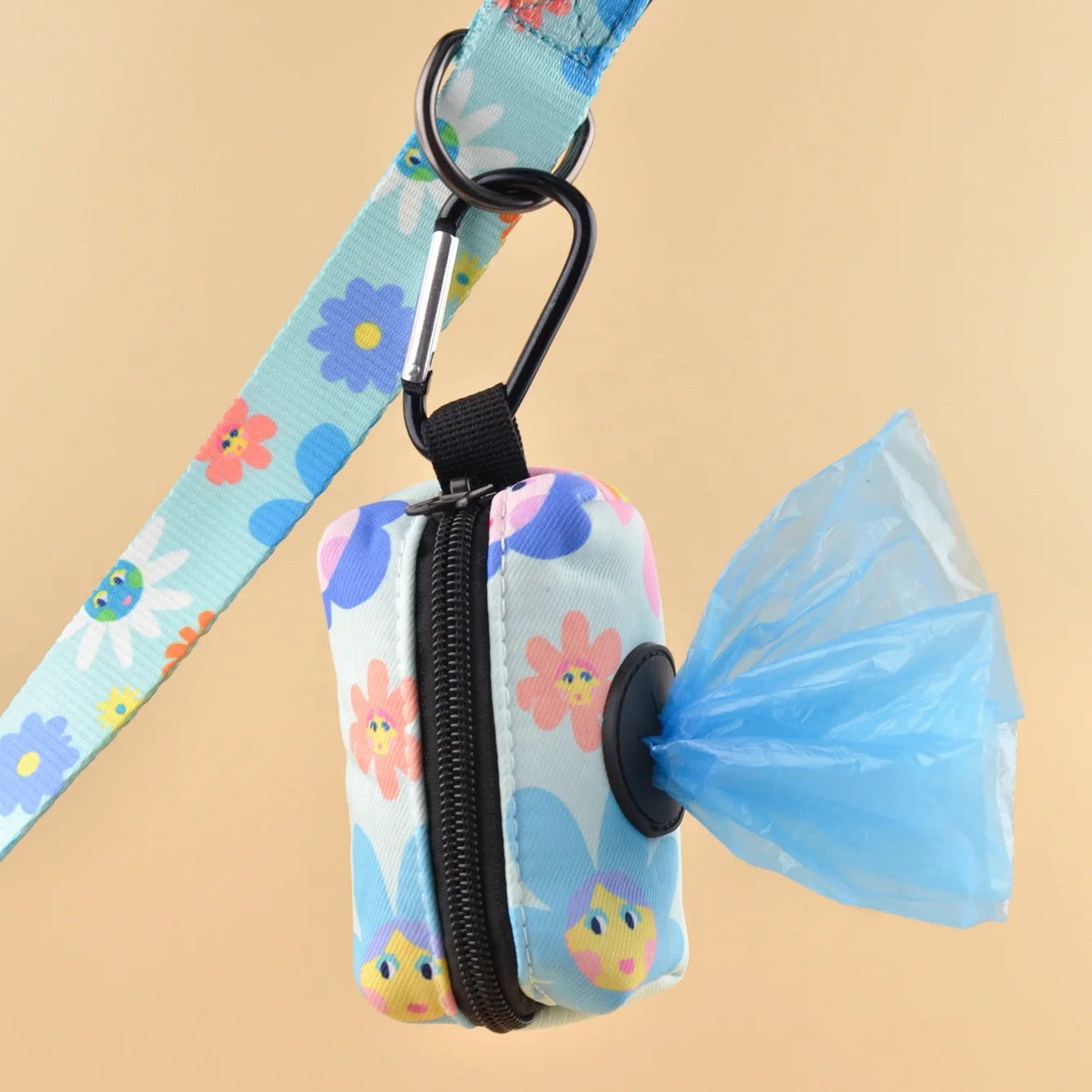 MIDEPET Flower Print Cute Design Dog Poop Bag Holder With Holder Zipper Portable Pet Dog Waste Bag Dispenser