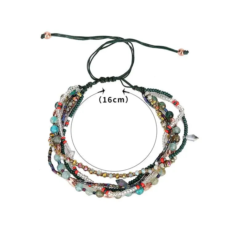 CharmMulti-layer Bracelet Color Seed Beaded Woven Rope Beach Elastic Adjustable Bracelet for Women