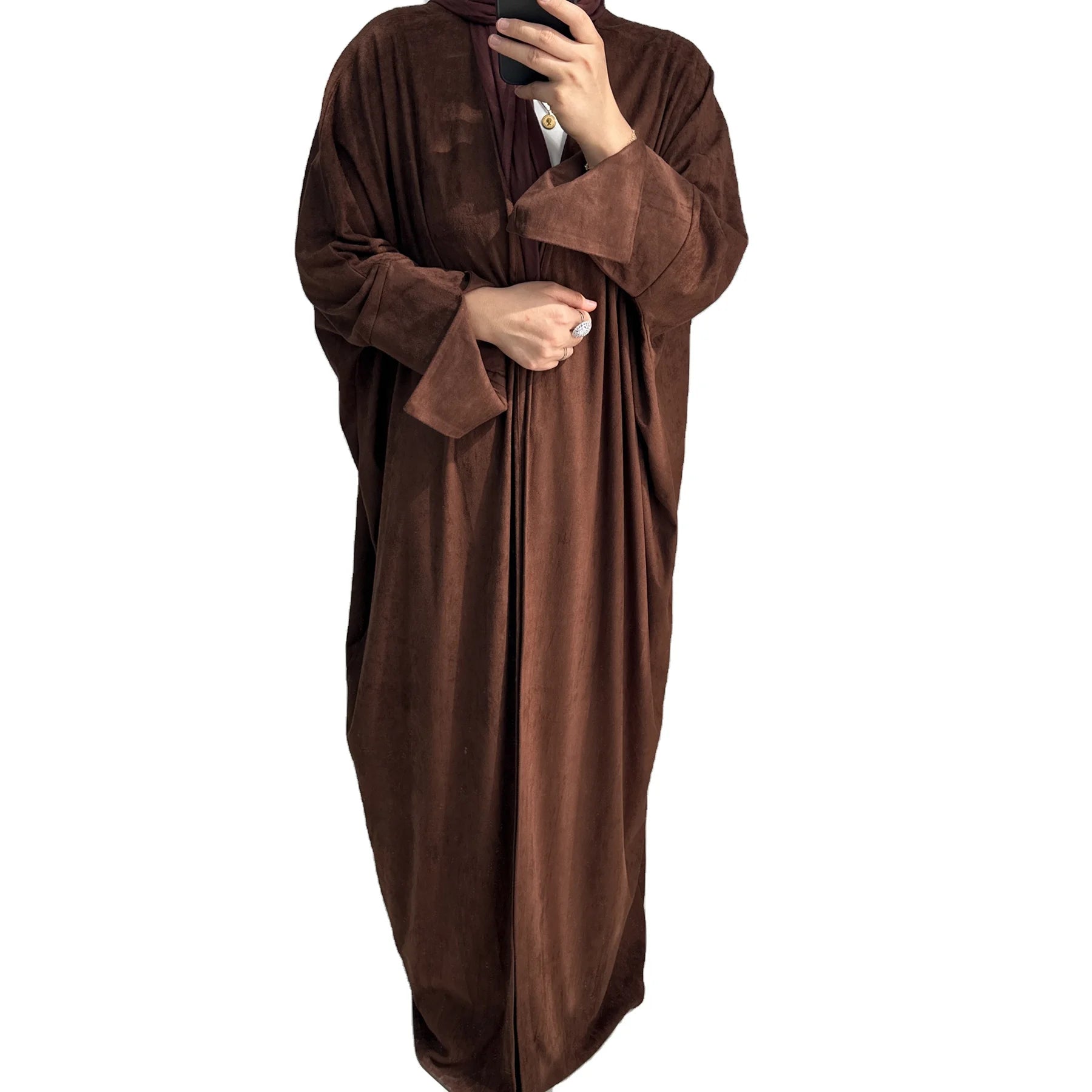 Stylish Modest Fashion Women's Winter Abaya Long Sleeve Suede Kimono Dubai Kaftan Open Cardigan New Islamic Traditional Muslim