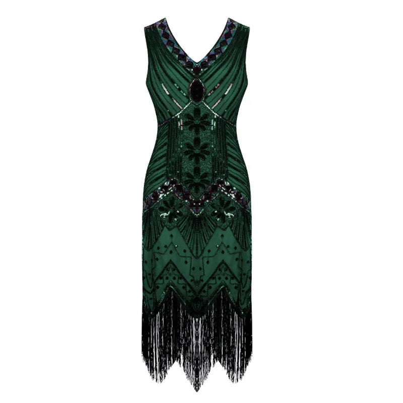 2025 Robe Femme  Great  Flapper Sequin Fringe Midi Dress Vestido Summer Art Deco Retro Lady Dress Women Party Dress
