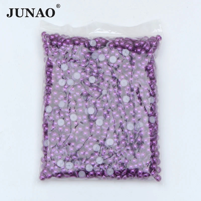 JUNAO Hot Selling 1.5mm-20mm Half Round Semi Pearl Without Holes Amethyst Plastic Pearl Beads for Wedding Dress