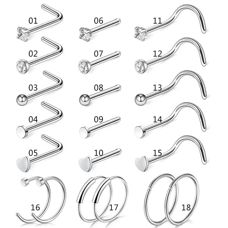 Gaby New Popular Nose Piercing Kit Nose Ring L Bend Stainless Steel Double Nose Ring Hoop for Single Piercing Jewelry
