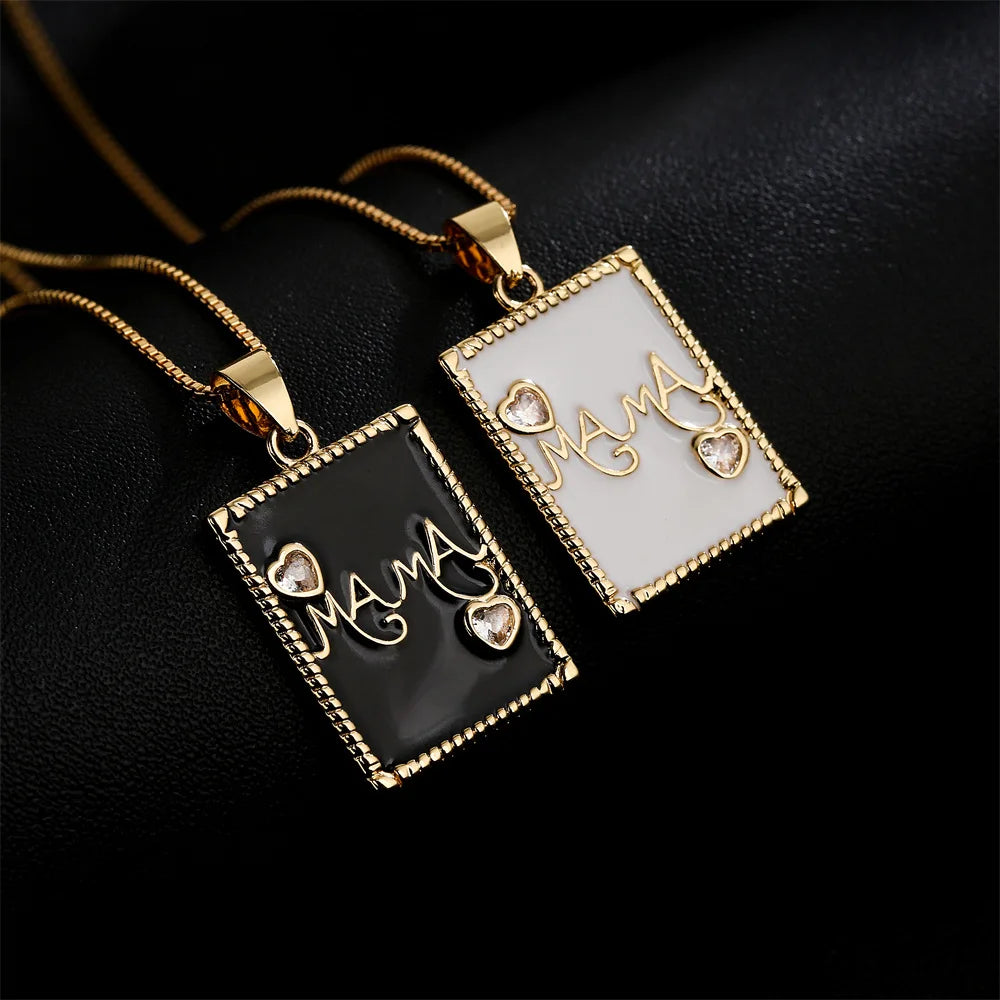 2023 New Copper Plated 18K Gold Heart Zircon Necklace MAMA Letter Pendant Necklace for Mother Day Women