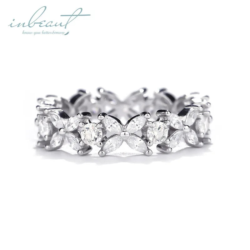 Silver 925 Original Total 1 Carat Brilliant Cut Diamond Test Past D Color Moissanite 4 Leaf Ring for Women Wedding Fine Jewelry