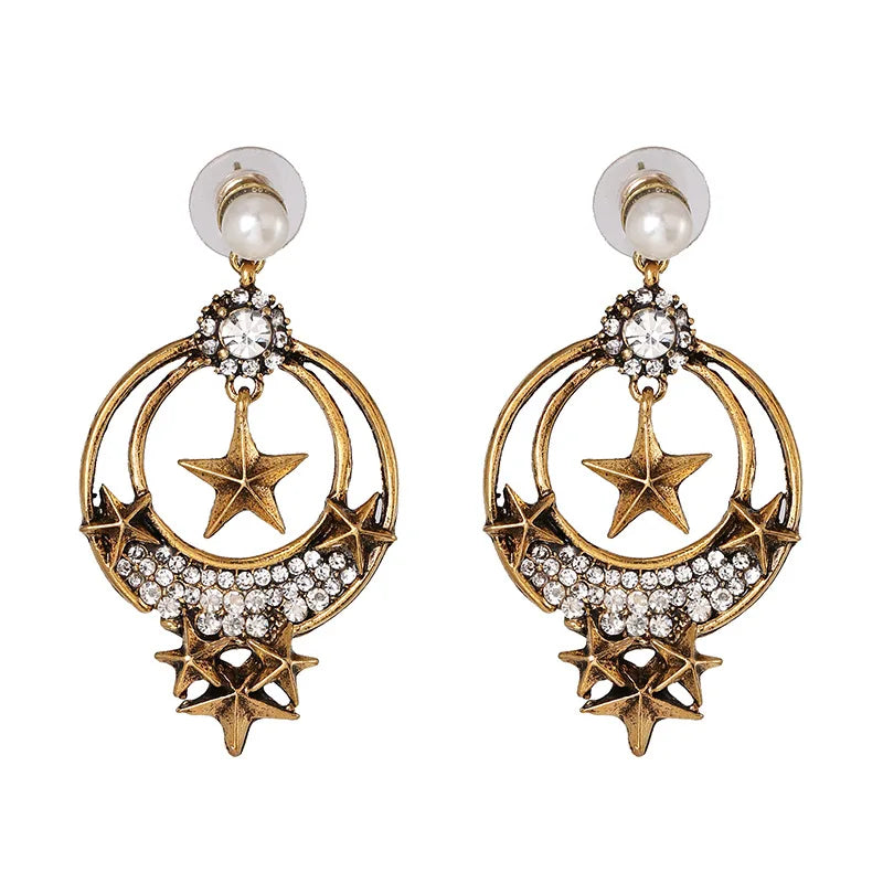 Vintage Metal Star Earrings for Women Crystal Statement Earring Chunky Brincos Star Pendant Punk Jewelry