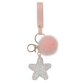 New Luxury Crystal Rhinestone Star Bag Pendants Wristlet Heart Key Chain Real Pompoms Keyrings Bag Charms Car Keychains