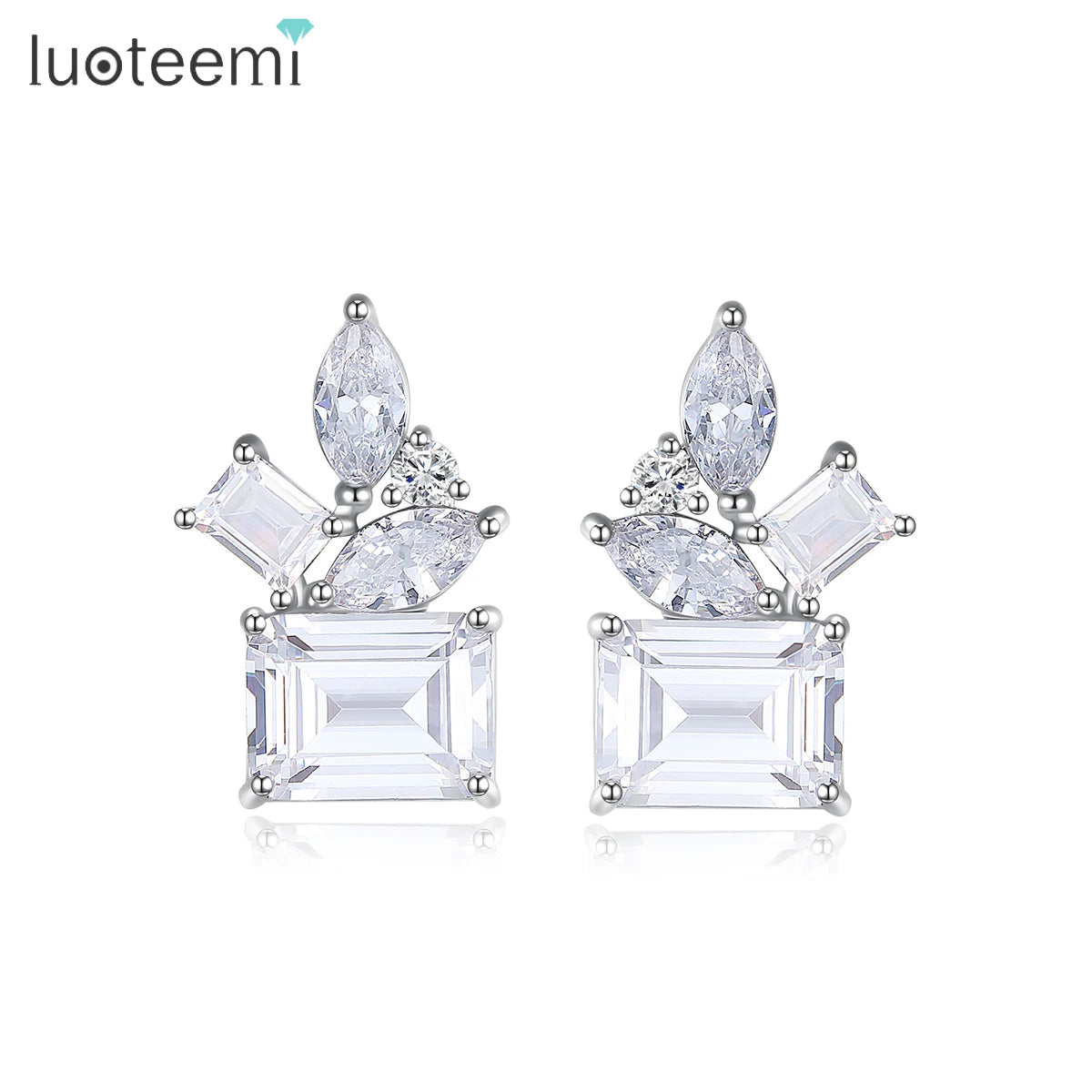 LUOTEEMI Fashion Jewelry Statement Earing Woman Flower Zircon Elegant Wedding Bridal Cubic Earring Charm