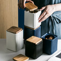 Hot Sale Creative Straight-Grained Square Ceramic Airtight Kitchen Storage Jar for Grain and Tea Eco-Friendly Carton Packed