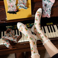 Wholesale Summer Floral See Through Socks Nylon Ultra Thin Transparent Sheer Socks for Women