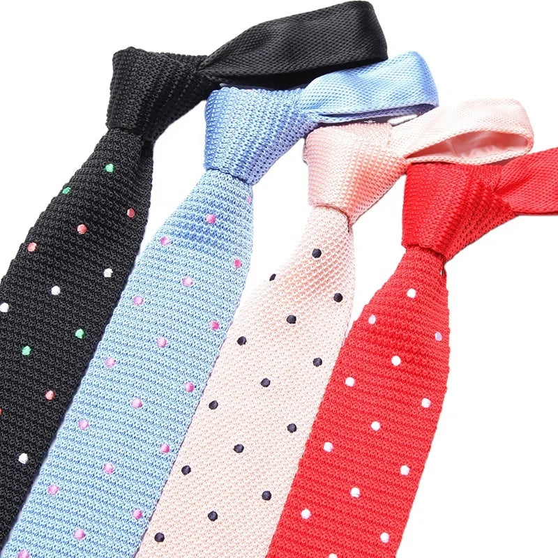 2021 Newest Design 20 Colors Casual Dot Embroidered Breathable Slim 6cm Ties Polyester Knitted Neck Tie for Men