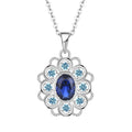 Custom Design Gemstone Latest Design 6*8Mm Oval Blue Sapphire Zircon Pendant Aqua Blue Cubic Zircon Halo Jewelry