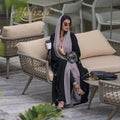 Hafizah 2026 Dubai Luxury Black Gray Contrast Embroidery Muslim Abaya With Hijab Modest Outfit MegaBDM