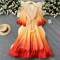 Boutique Wholesale 2025 Spring New Fashion V-neck Waist Loose Horn Sleeve Women's Dress
