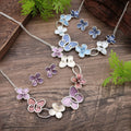 Fashion Enamel Flower Earrings Necklace Set Simple Painting Oil Butterfly Necklace for Women
