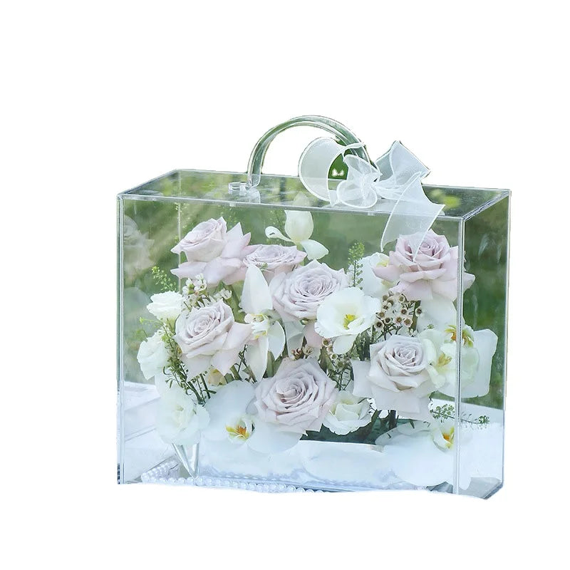 Customizable Luxury Transparent clear Roses Preserved Flower Acrylic Box for Wedding Birthday Mother's Day