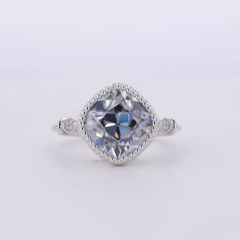 9X9mm Cushion Cutting Moissanite Grey Color 10k White Solid Gold Moissanite Engagement Ring