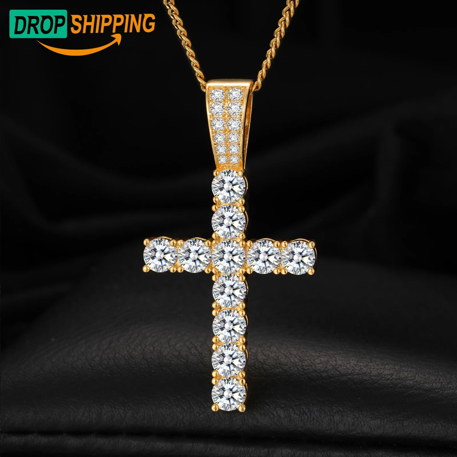 Dropshipping Shopify Hot Selling Jewelry 925 Sterling Silver 1 Row 5mm VVS Moissanite Diamond Cross Pendant With Rope Chain