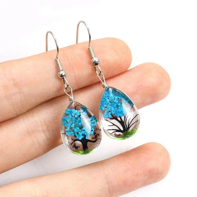 SX-113 Artificial Earring Women Ear Jewelry Drop Shape Butterfly Preserved Real Dry Flower Tree Earrings for Girls