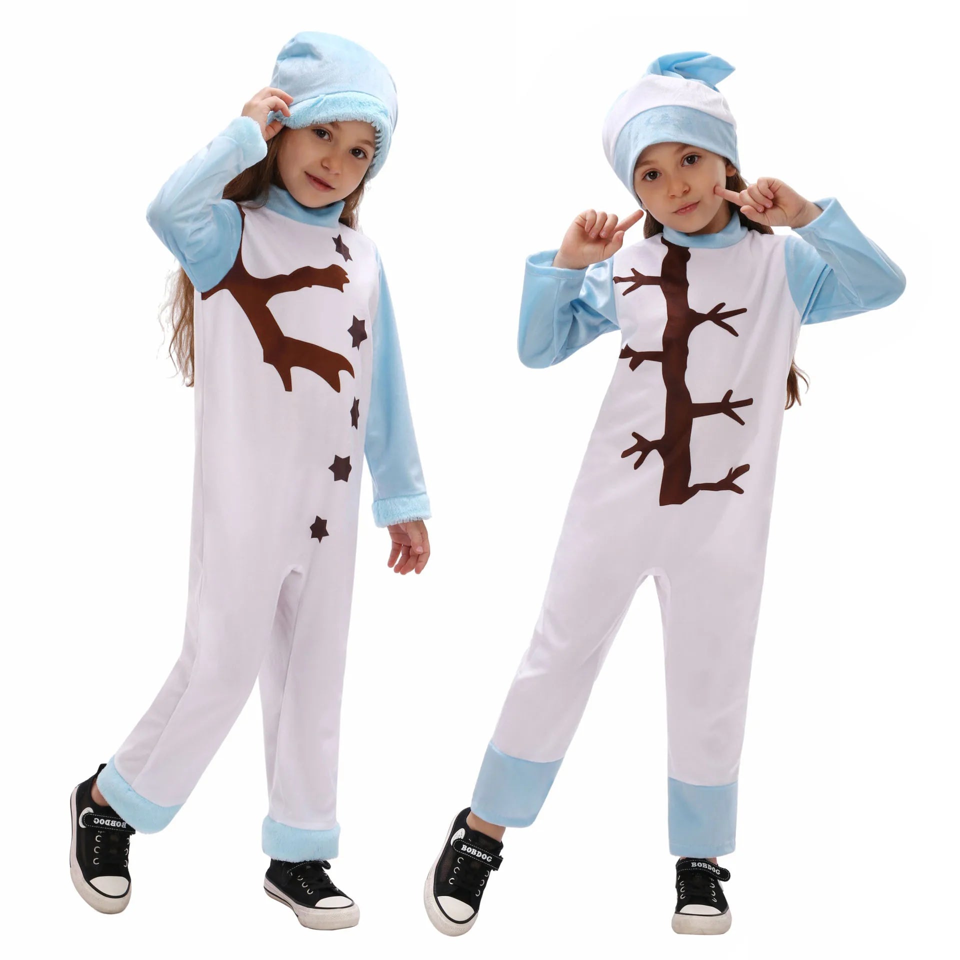 2026 Baige Party Holiday Kids Jumpsuit With Hat Children Winter Snowman Costume Pajamas Role Play Girls Christmas Clothing Suit