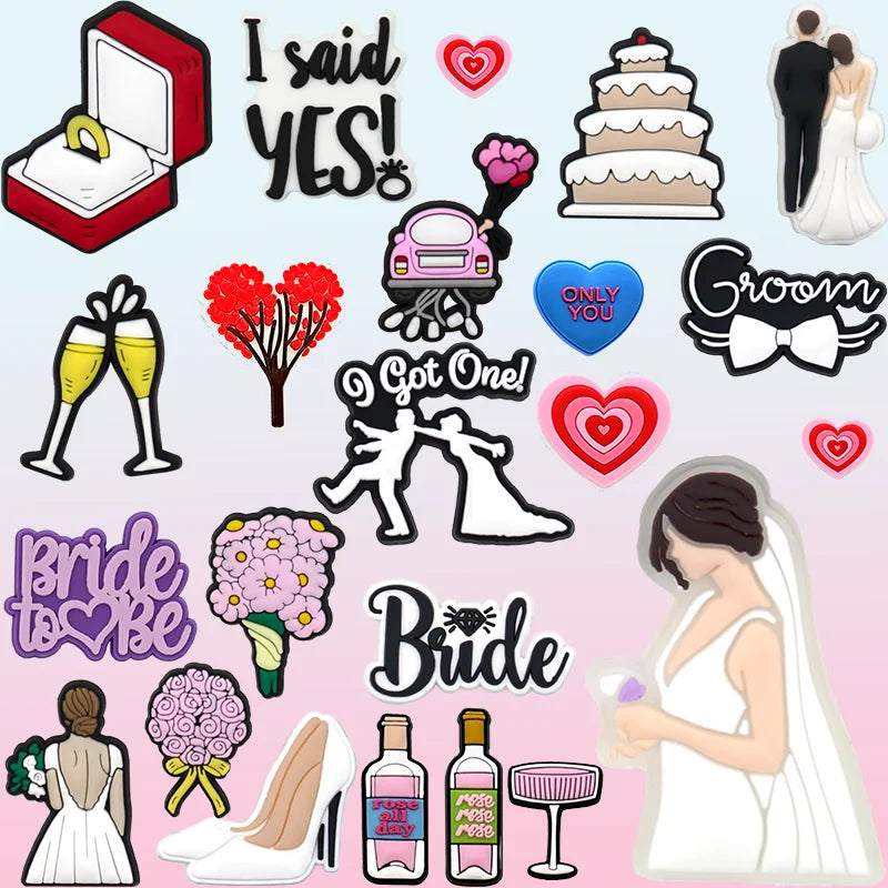 Customized Wholesale Pvc Wedding Sandal Accessories champagne Shoes Decorations Bride Groom Ring love Flowers Shoe Charms