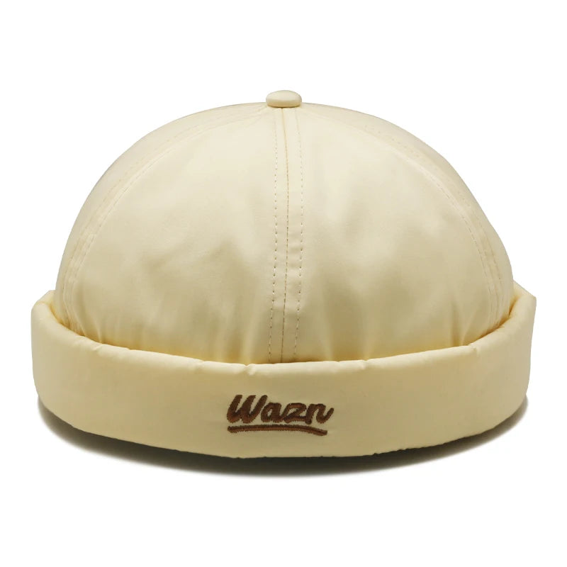Custom logo Sports Embroidery Unisex 6 Panel Leather Strap Brimless Baseball Hat Docker Cap