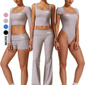Custom Ribbed Bodysuit for Women Plus Size Seamless Gym Sportswear with Yoga Set & Leggings Solid Pattern for Yoga & Fitness
