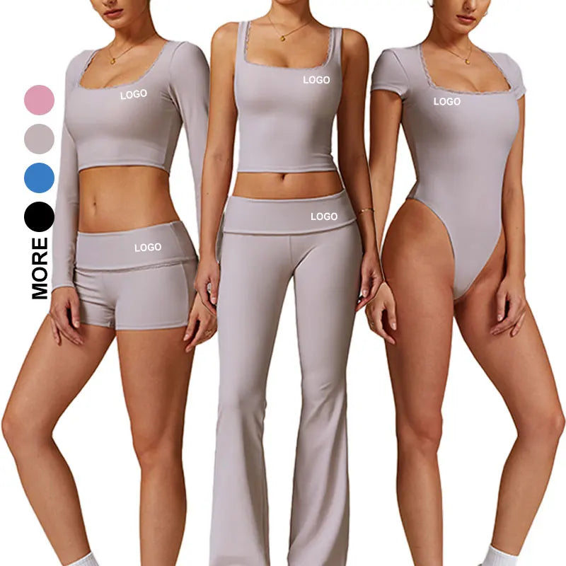 Custom Ribbed Bodysuit for Women Plus Size Seamless Gym Sportswear with Yoga Set & Leggings Solid Pattern for Yoga & Fitness