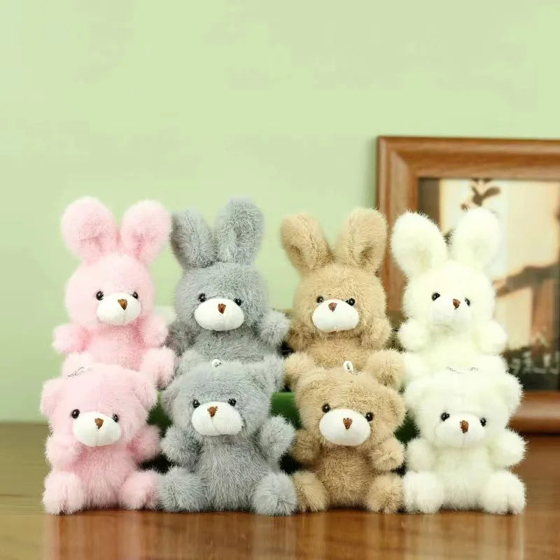 Mini Plush Fluffy Bunny Rabbit Bear Keychain Soft Stuffed Animal Toys Plush Bunny Bear Bear Bag Accessories