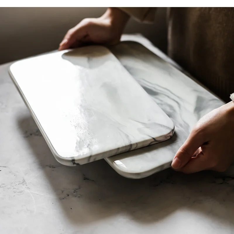 Bohemian Marble Design Eco-Friendly Engraved Ceramic Bread and Cheese Plate Rectangle Shape Business Gift
